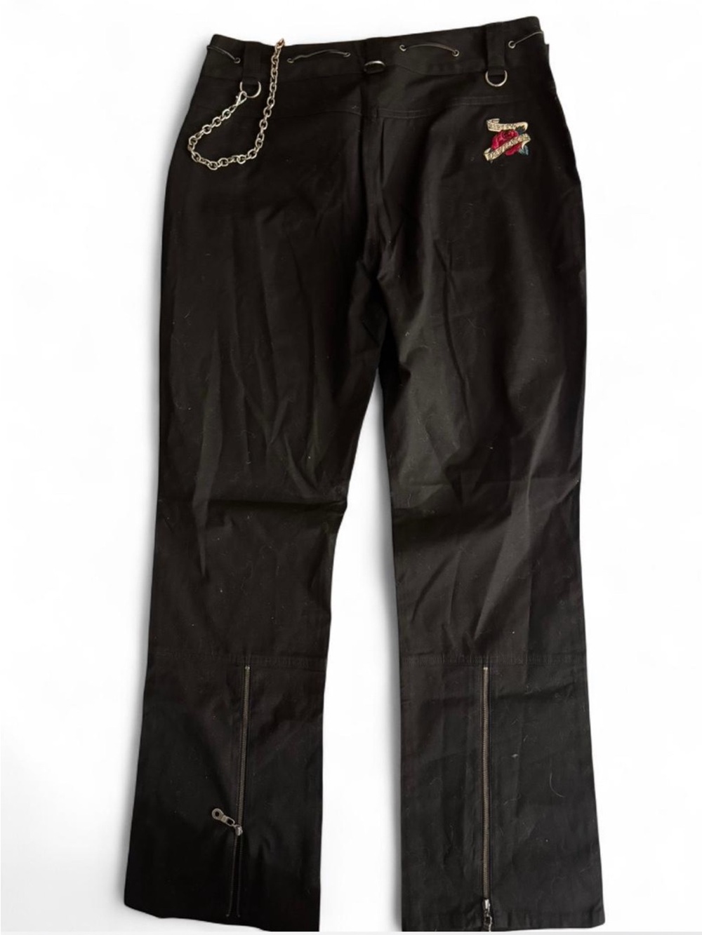 Y2K Black Harley Davidson pants with chain detail